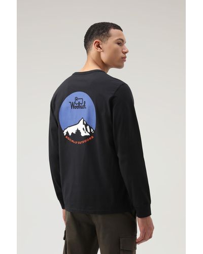 Woolrich Long-sleeved Cotton Foundation Tee - Blue