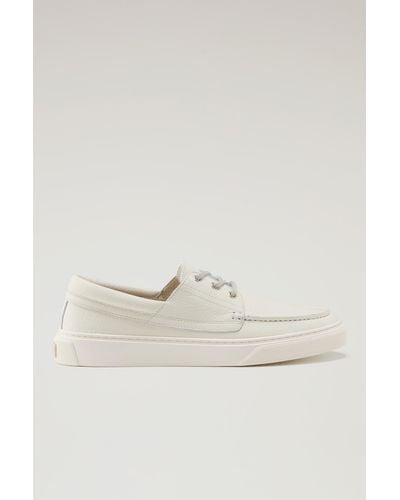 Woolrich Tumbled Leather Boat Shoes - White