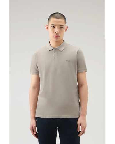 Woolrich Garment-dyed Mackinack Polo In Stretch Cotton Piquet - Natural