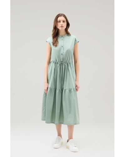 Woolrich Poplin Dress In Pure Cotton With Ruffles - Green