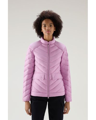 Woolrich Short Padded Jacket With Chevron Quilting - Pink