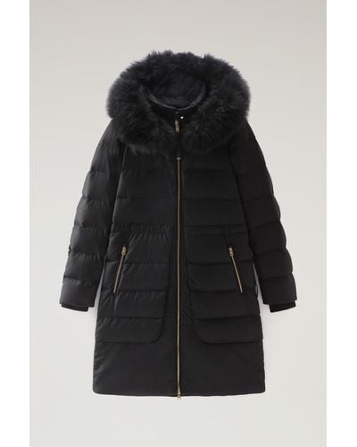 Woolrich Luxury Long Parka Crafted With A Loro Piana Fabric In Wool And Silk Blend - Black