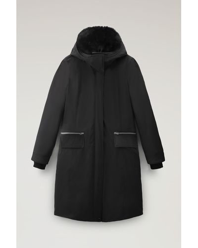Woolrich Mahan Fox Long Parka With Detachable Hood - Black