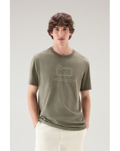 Woolrich Men Pure Cotton T-Shirt with Logo Aviation