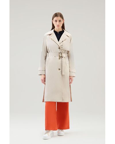 Woolrich Trench Coat In Urban Touch Fabric With Belted Waist - White