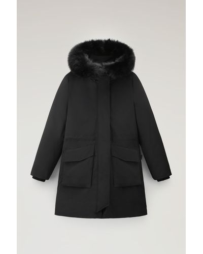 Woolrich Military Parka In Urban Touch Fabric With Fur Liner - Black