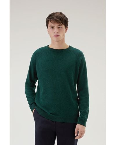 Woolrich Luxe Crewneck Sweater In Pure Cashmere - Green