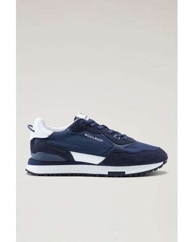 Woolrich Retro Leather Sneakers With Nylon Details - Blue