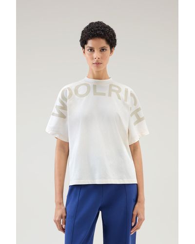 Woolrich Pure Cotton T-shirt With Maxi Print - White