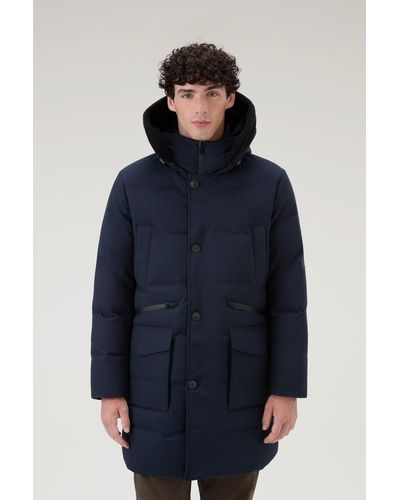 Woolrich Parka With Detachable Wool Visor - Blue