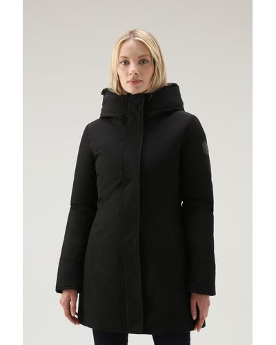 Woolrich Boulder Parka In Ramar Cloth With Hood And Detachable Faux Fur Trim - Black