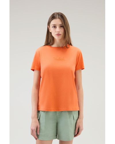 Woolrich Pure Cotton T-shirt With An Embroidered Logo Orange - Multicolor