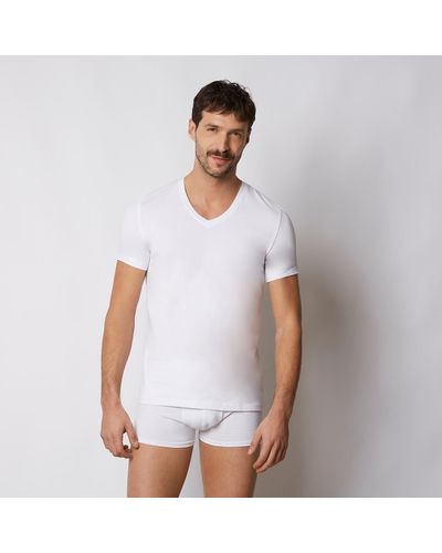 Yamamay Maglia da Uomo con scollo V - Cotone Antibatterico - Bianco