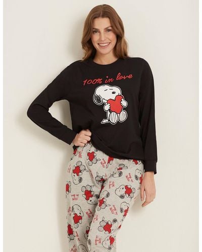 Yamamay Pigiama lungo - Snoopy Love - Nero