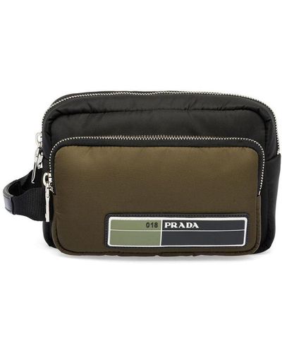 Prada Nylon Multi-pocket Logo Clutch Bag Technical Fabric Black Green