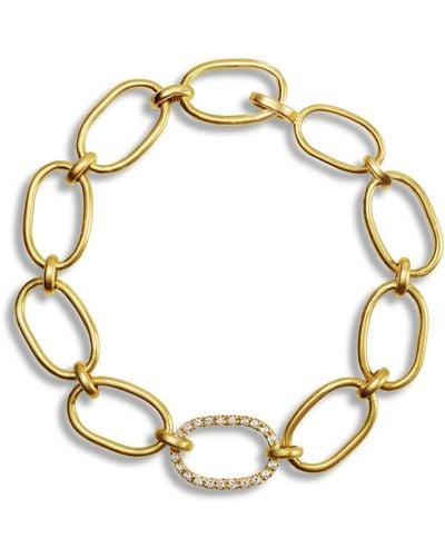 Irene Neuwirth Large Link Yellow Gold Chain Bracelet With Diamond Pavé Link - Metallic