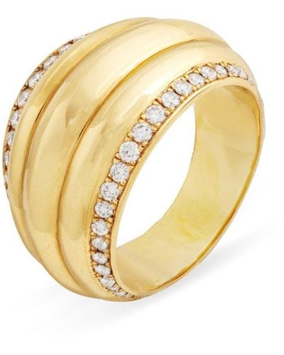 Lizzie Mandler Diamond Fluted Fan Yellow Gold Ring - Metallic