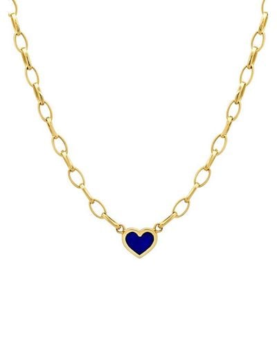 Jennifer Meyer Lapis Inlay Heart On Small Edith Link Chain Yellow Gold Necklace - Metallic