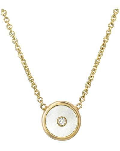 Retrouvai Mini White Mother Of Pearl And Diamond Compass Yellow Gold Necklace - Metallic