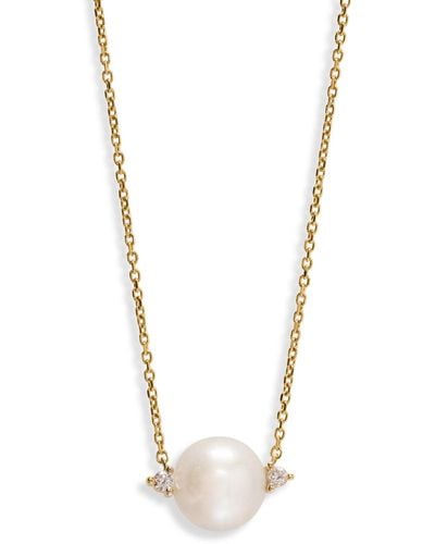 Mizuki Freshwater Pearl And Two Diamond Yellow Gold Necklace - White