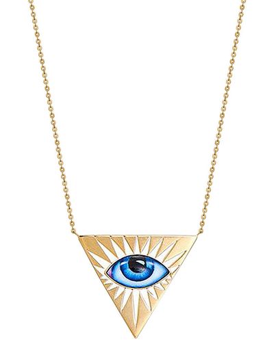 Lito Small Blue Enamel Triangle Evil Eye Yellow Gold Necklace - White