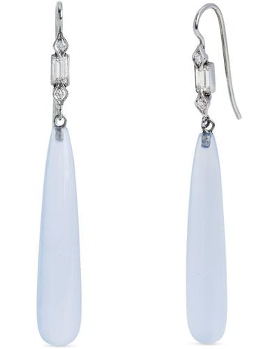 Cathy Waterman Chalcedony & Diamond Baguette Platinum Drop Earrings - White