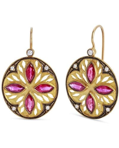 Cathy Waterman Ruby Marquise Framed Oval Cutout Yellow Gold Earrings - Multicolor