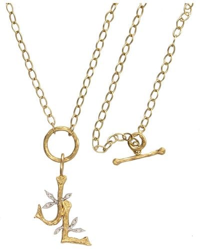Cathy Waterman Paired Branch Initials Yellow Gold Love Necklace - Metallic