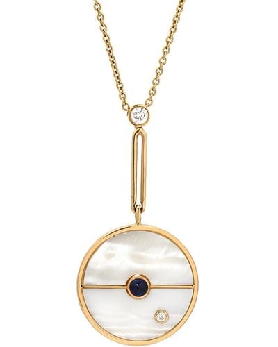 Retrouvai Signature White Mother Of Pearl & Blue Sapphire Compass Yellow Gold Necklace - Metallic