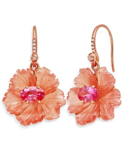 Irene Neuwirth Tropical Flower Rhodochrosite & Pink Tourmaline Rose Gold Earrings - Red