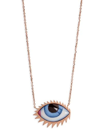 Lito Apollo 13 Grand Bleu Enamel Evil Eye Rose Gold Necklace - Blue