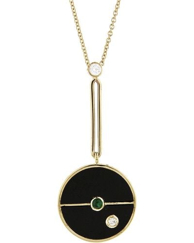 Retrouvai Signature Black Onyx & Emerald Compass Yellow Gold Necklace - Multicolor