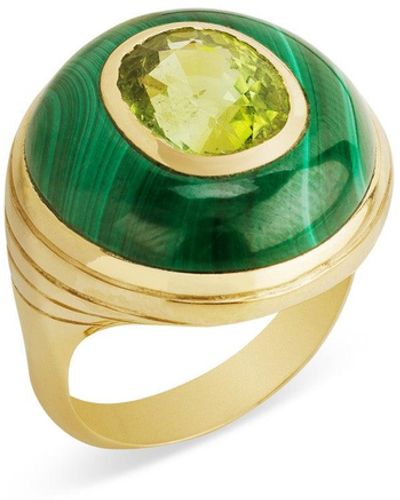 Retrouvai Green Tourmaline In Malachite Petite Lollipop Yellow Gold Ring