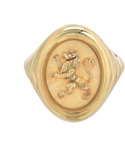 Retrouvai Lion Grandfather Fantasy Yellow Gold Signet Ring, 6 - Metallic