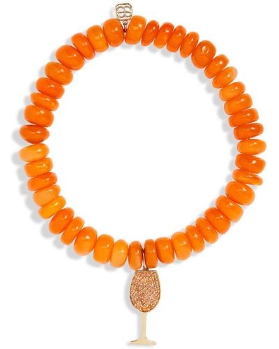 Sydney Evan Orange Sapphire Wine Glass On Orange Opal Beaded Bracelet