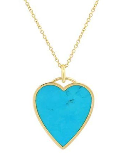 Jennifer Meyer Turquoise Inlay Heart Yellow Gold Necklace - Blue
