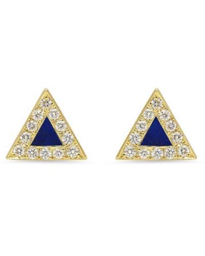 Jennifer Meyer Diamond Lapis Inlay Triangle Stud Yellow Gold Earrings - Blue