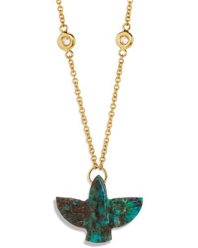 Jacquie Aiche Baby Chrysocolla Thunderbird Yellow Gold Necklace - Green