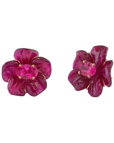 Irene Neuwirth Tropical Flower Ruby And Rubellite Rose Gold Stud Earrings - Pink