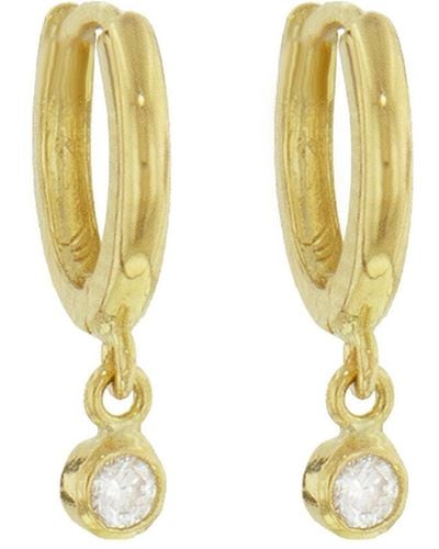 Jennifer Meyer Diamond Drop Mini Huggie Hoop Yellow Gold Earrings - Metallic