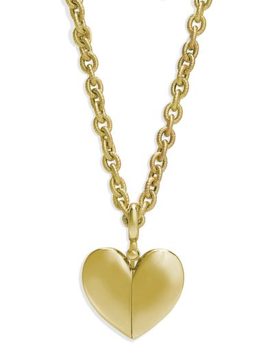 Lauren Rubinski Lr4 Shiny Heart On Brushed Chain Yellow Gold Necklace - Metallic