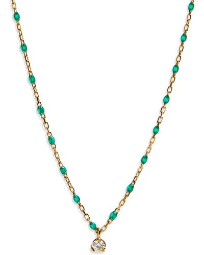 Gigi Clozeau Mini Gigi One Diamond Emerald Resin Yellow Gold Necklace - Metallic