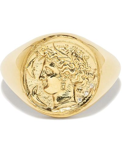 Azlee Goddess Signet Yellow Gold Ring - Metallic