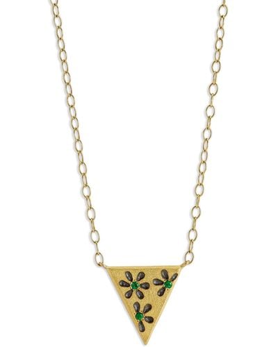 Cathy Waterman Emerald Flowered Triangle Yellow Gold Necklace - Metallic