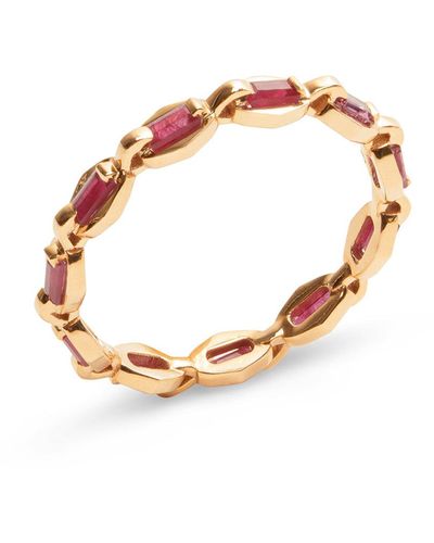 Lito Ruby Baguette Rose Gold Oval Chain Ring - White