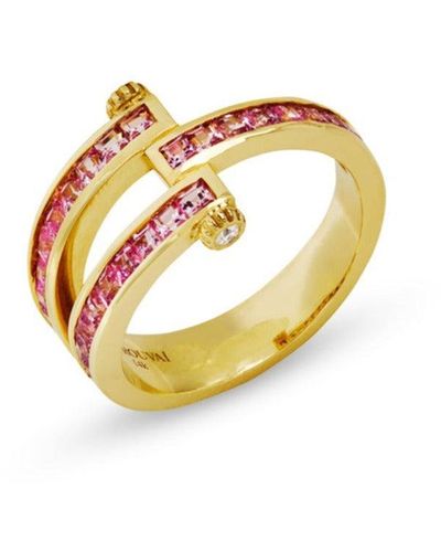 Retrouvai Carre Pink Sapphire Yellow Gold Magna Ring, 3.5 - Metallic