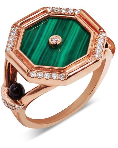 L'Atelier Nawbar Malachite Pillar Cabouchon Rose Gold Ring - Green