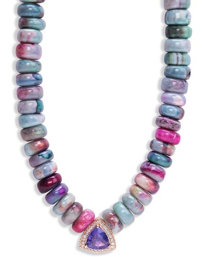 Jacquie Aiche Diamond Tanzanite Trillion On Purple Multi Opal Beaded Rose Gold Necklace - Pink