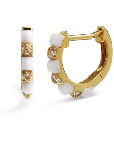 Raphaele Canot Agate And Diamond Studded Mini Yellow Gold Hoop Earrings - Metallic