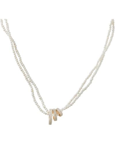 Mizuki Two Strand Long Freshwater Pearl Necklace With 3 Diamond Sliders - Metallic